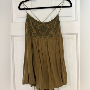 Free People Olive Embroidered Tank Top